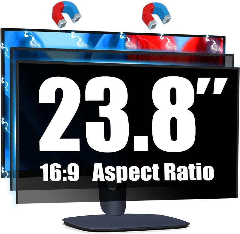 Twugs [2 Pack Magnetic Computer Privacy Screen for 23.8 Inch Monitor, Anti-Glare Blue Light Privacy Filter Shield, Easy Installation, 16:9 Aspect Ratio - Image 1